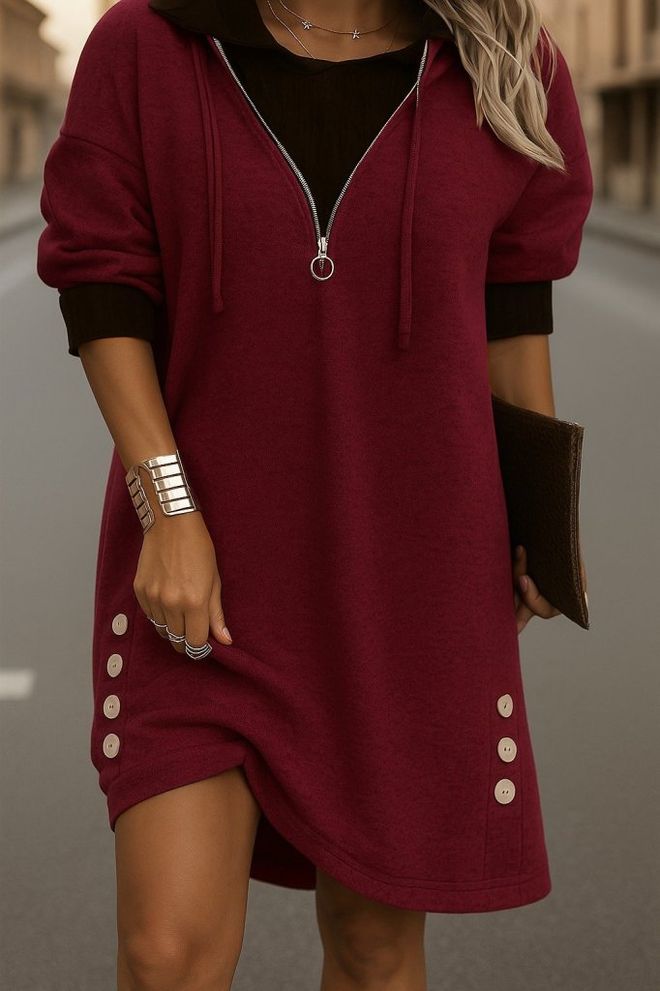 Janes Claret Red Sweater Dress With V Neck Wholesale Clothing Casual