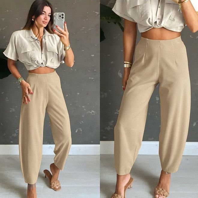 Janes Beige Elegant High Waist Culottes Pants Wholesale Clothing Casual