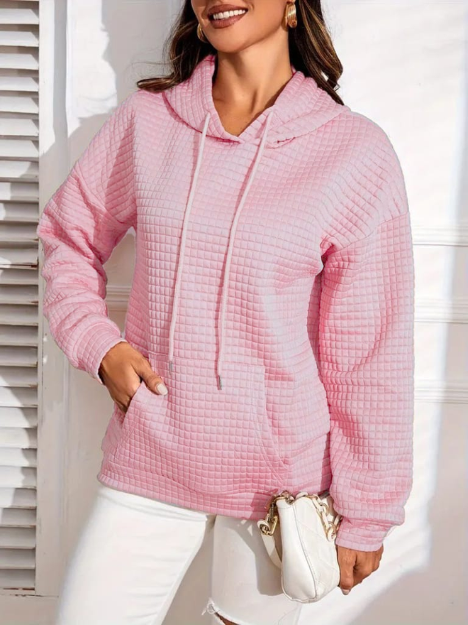 Janes Women's Long Sleeve Hooded Lace Up Pocket Capitone Sweatshirt Pink Wholesale Clothing Casual