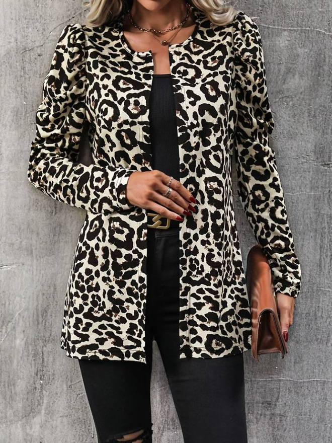 Janes Women's Long Sleeve Front Shoulder Open Raised Diving Jacket Brown Wholesale Clothing Casual