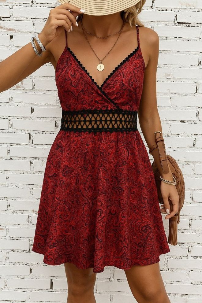 Janes Red Paisley Fit And Flare Mini Dress Wholesale Clothing Casual