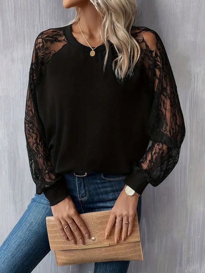Janes Black Blouse With Ballon Sleeves Elegant Casual Χονδρικό εμπόριο ενδυμάτων undefined