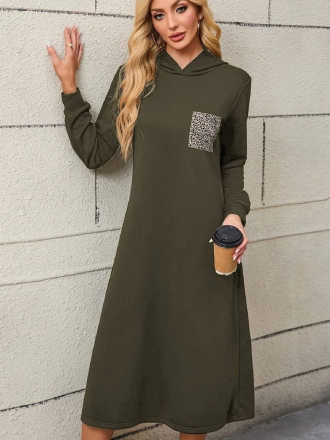 Janes Robe Longue À Deux Fils En Viscose Détaillée À Manches Longues Et Poche À Capuche Pour Femmes Kaki Vêtements en gros 0