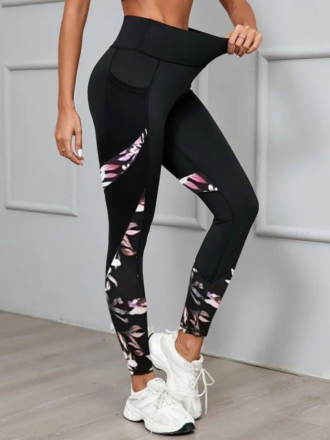 Janes Pantaloni Tregging Neri Floreali Abbigliamento all'ingrosso Sportivo
