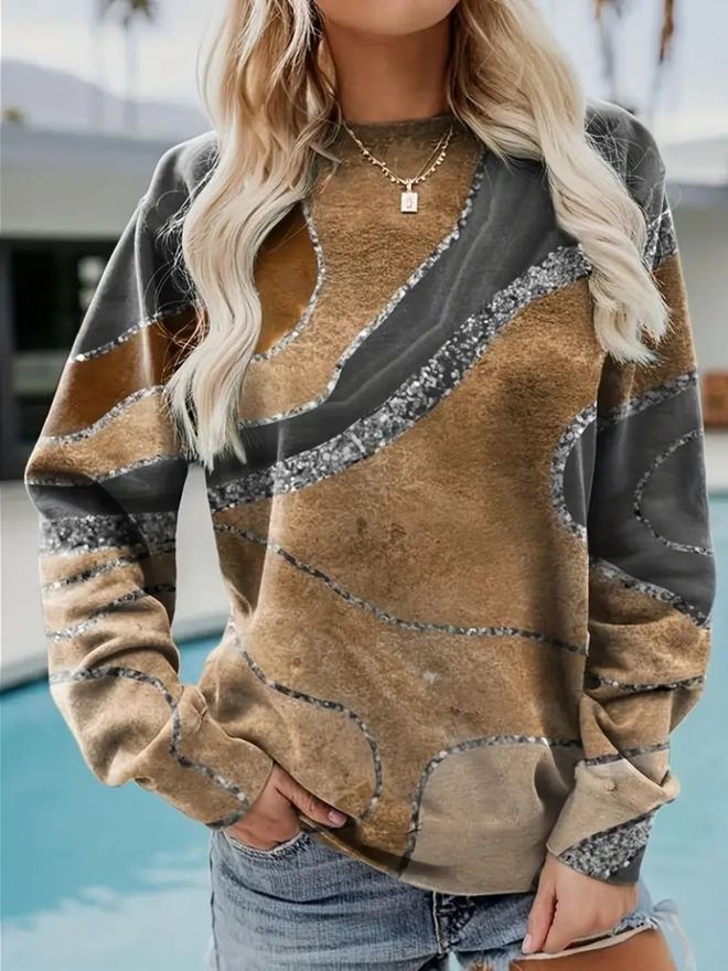 Janes Chemisier Brun À Motif Marbre Décontracté Vêtements en gros Décontracté