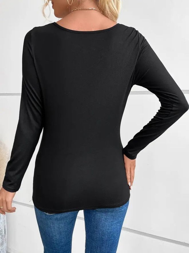 Janes Blusa Preta Com Lantejoulas Slim Fit E Decote Quadrado Roupas por atacado Trabalho