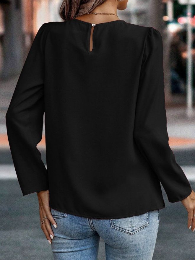 Janes Preto Blusa Casual Elegante Formal Manga Comprida Roupas por atacado Primavera