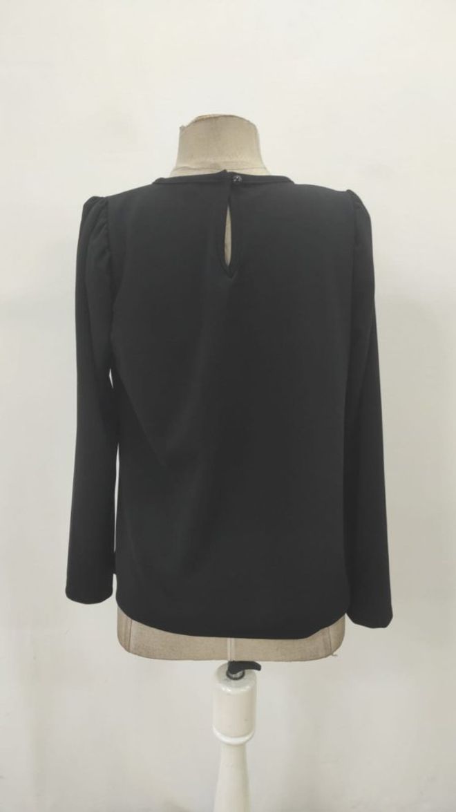 Janes Preto Blusa Casual Elegante Formal Manga Comprida Roupas por atacado Trabalho