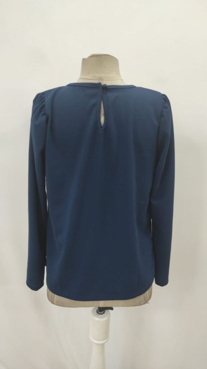 Janes Blusa Azul marinho Com Mangas Compridas E Decote Redondo Roupas por atacado Formal