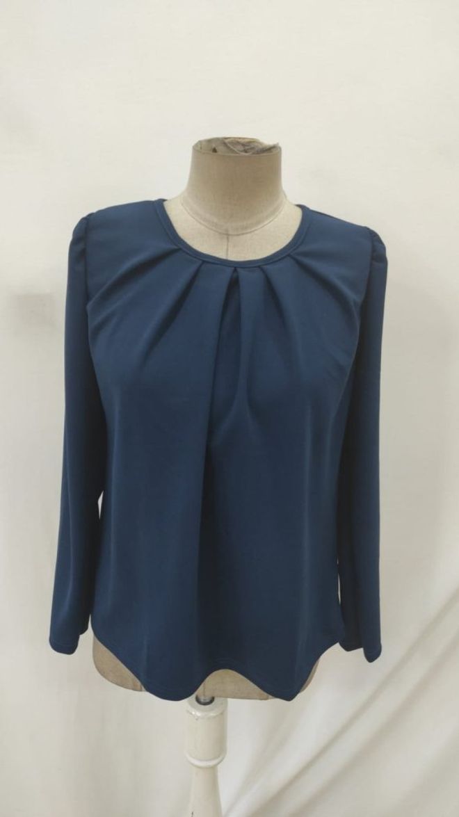 Janes Blusa Azul marinho Com Mangas Compridas E Decote Redondo Roupas por atacado Primavera