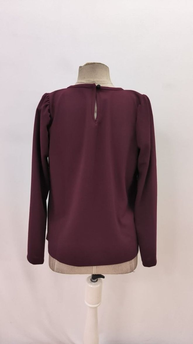 Janes Blusa Vermelho Clarete Com Decote Redondo E Mangas Compridas Roupas por atacado Formal