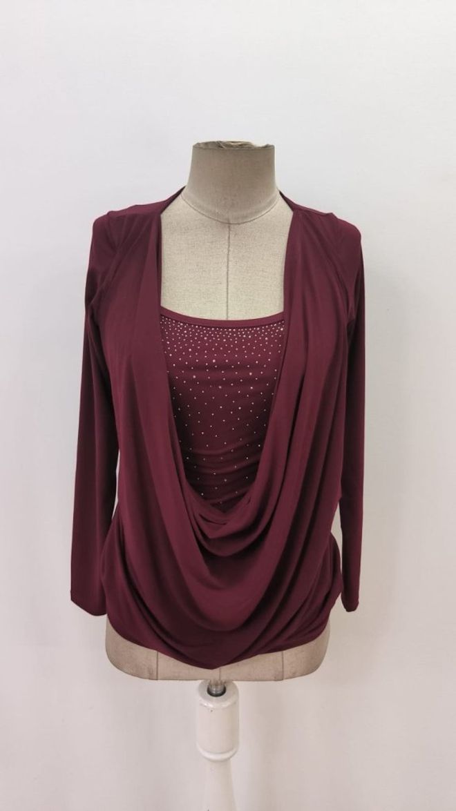 Janes Blusa Vermelho Clarete Com Lantejoulas Slim Fit Roupas por atacado Sensual