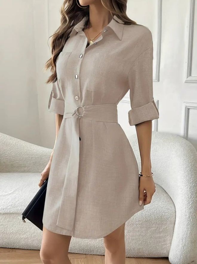 Janes فستان بيج غير رسمي رسمي أنيق Preppy محتشم قميص ملابس بالجملة 1