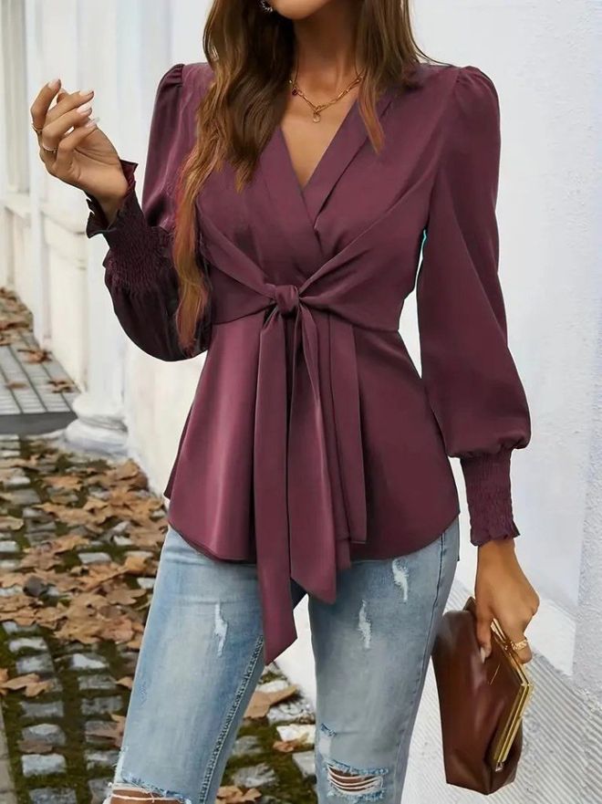 Janes Blusa Rojo Clarete Elegante Vintage Ropa al por mayor Antiguo