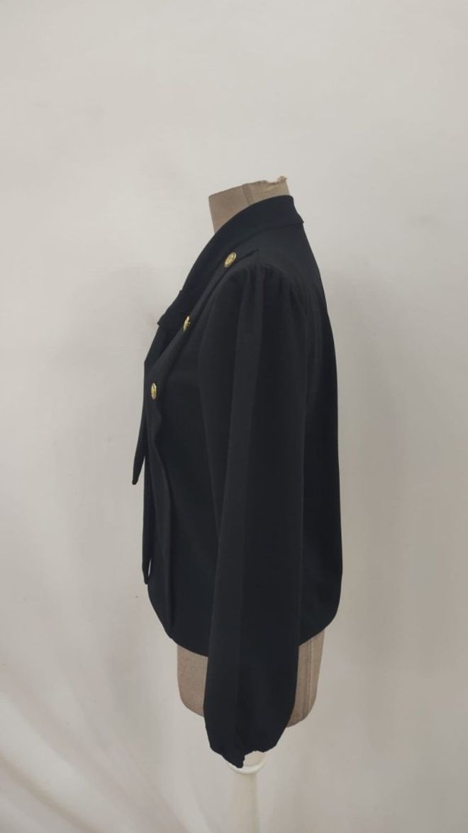 Janes Blusa Negra Elegante Vintage Manga Bishop Ropa al por mayor Formal