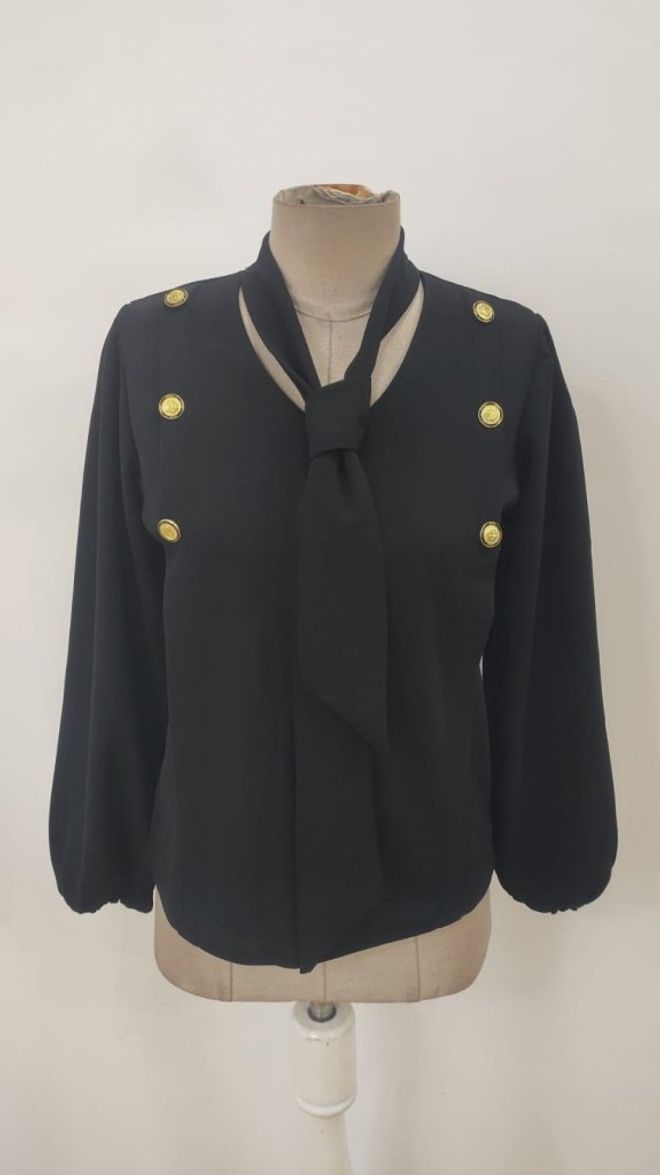 Janes Blusa Negra Elegante Vintage Manga Bishop Ropa al por mayor Primavera