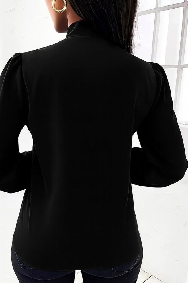 Janes Blusa Negra Elegante Vintage Manga Bishop Ropa al por mayor Trabajo