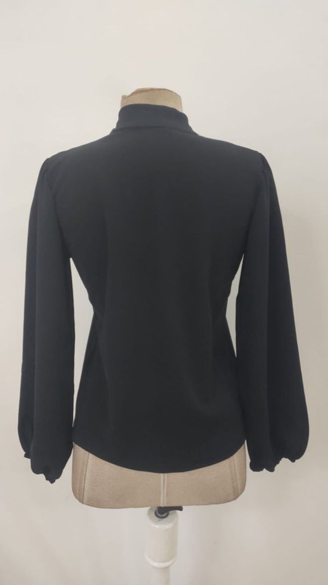Janes Blusa Negra Elegante Vintage Manga Bishop Ropa al por mayor 5