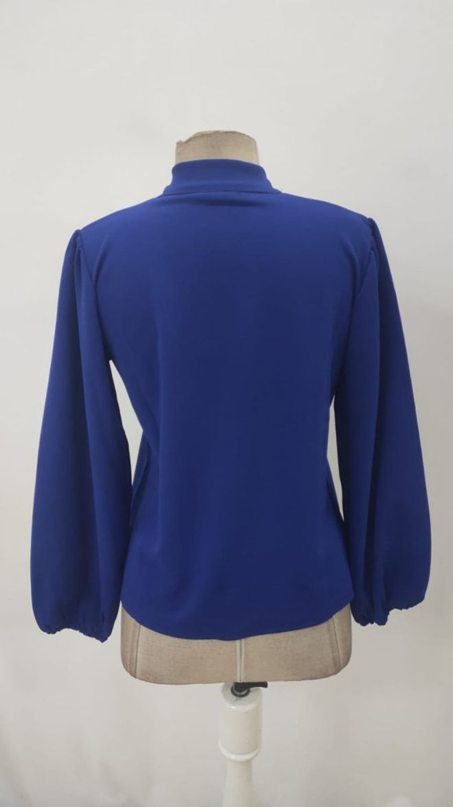Janes Blusa Azul Elegante Con Cuello Alto Y Mangas Globo Ropa al por mayor Retro