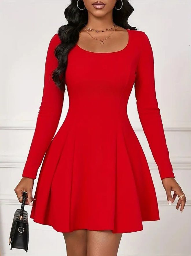 Janes Rode Elegante Fit And Flare Mini Jurk Groothandel Kleding Casual