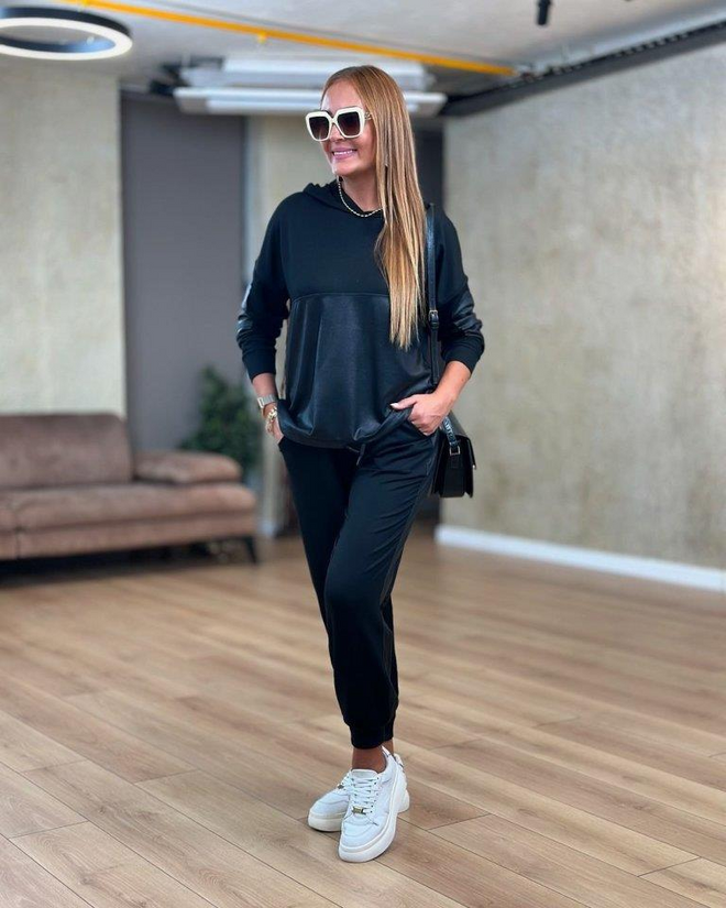 Janes جلس أسود كاجوال أزياء الشارع رياضات ملابس بالجملة محتشم