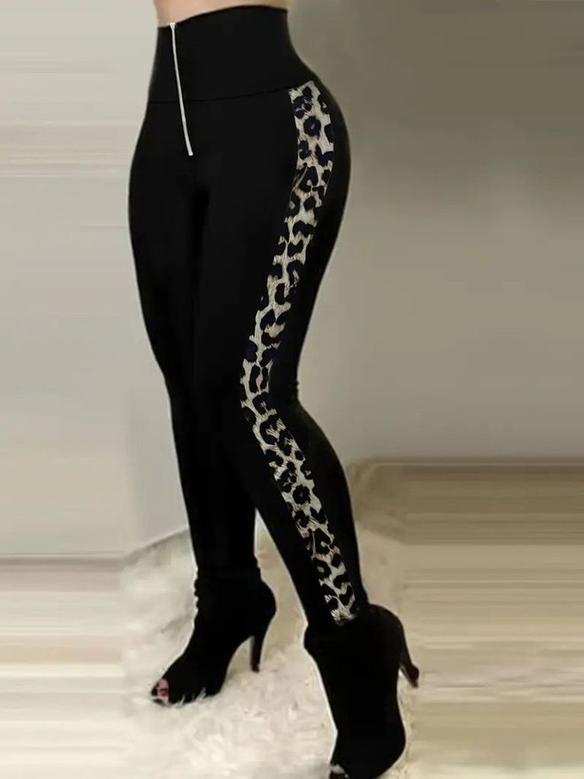 Janes Μαύρο Κολάν Με Leopard Print Σέξι Και Casual Χονδρικό εμπόριο ενδυμάτων Casual