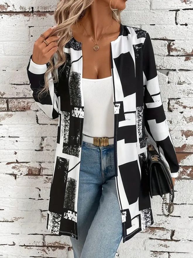 Janes Zwart Kleurblok Overhemd Jas Groothandel Kleding Casual