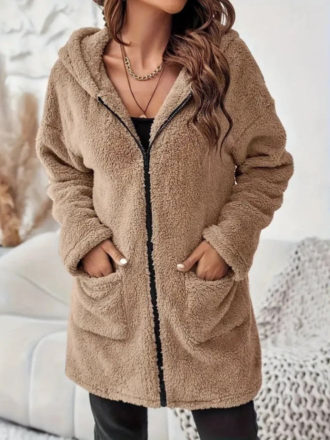 Janes Blouson Teddy Brun Avec Col À Capuche Et Fermeture Éclair Vêtements en gros 1