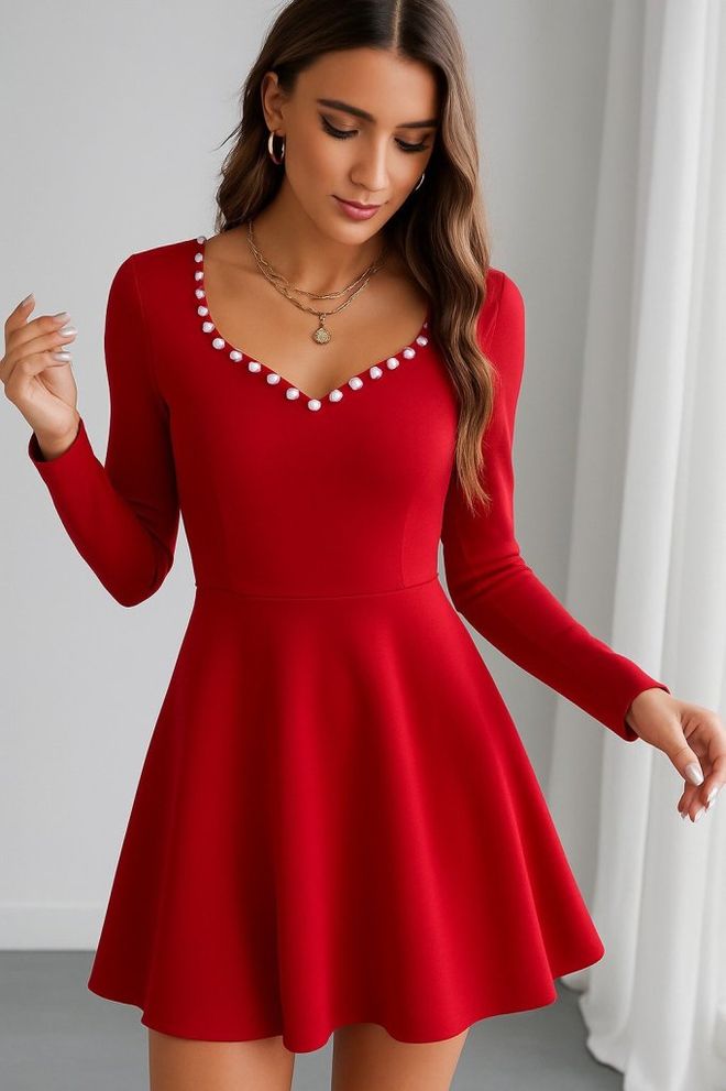 Janes Rotes Fit And Flare Mini Kleid Mit V Ausschnitt Großhandelskleidung Sexy