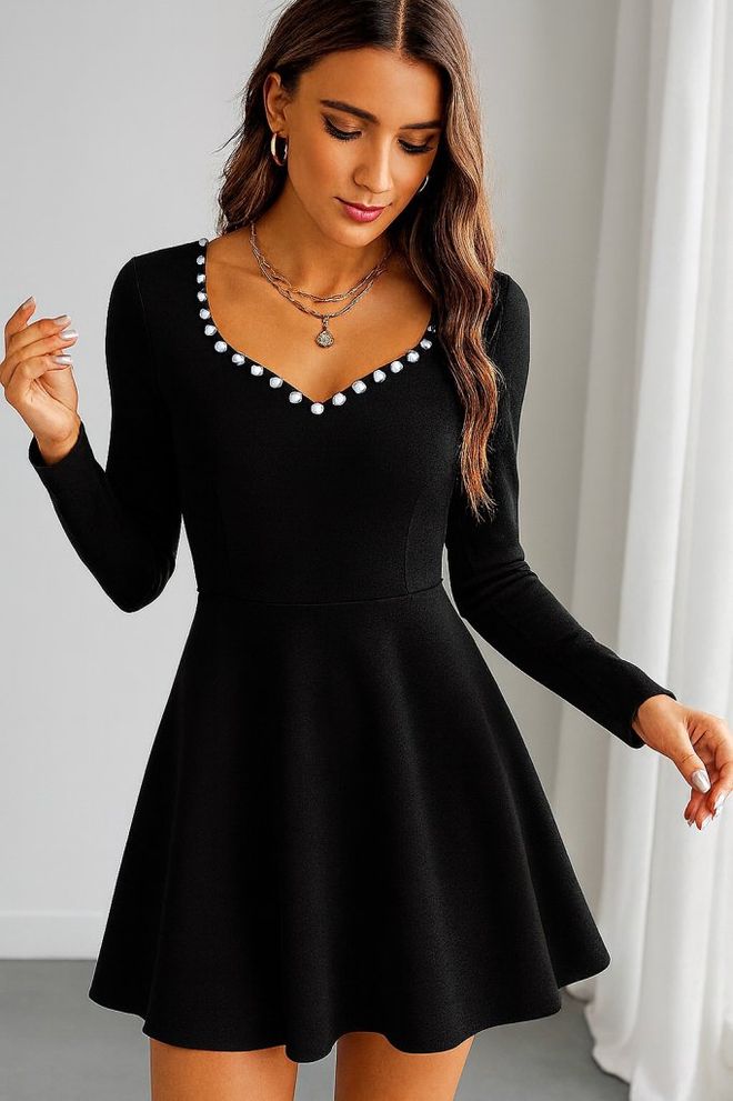 Janes Zwarte Elegante Fit And Flare Mini Jurk Groothandel Kleding Casual
