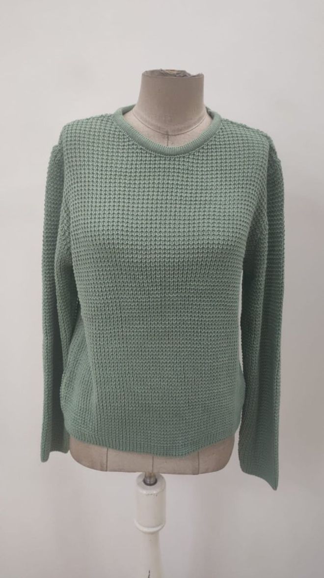 Janes Groene Casual Elegante Trui Met Ronde Nek Groothandel Kleding Elegant