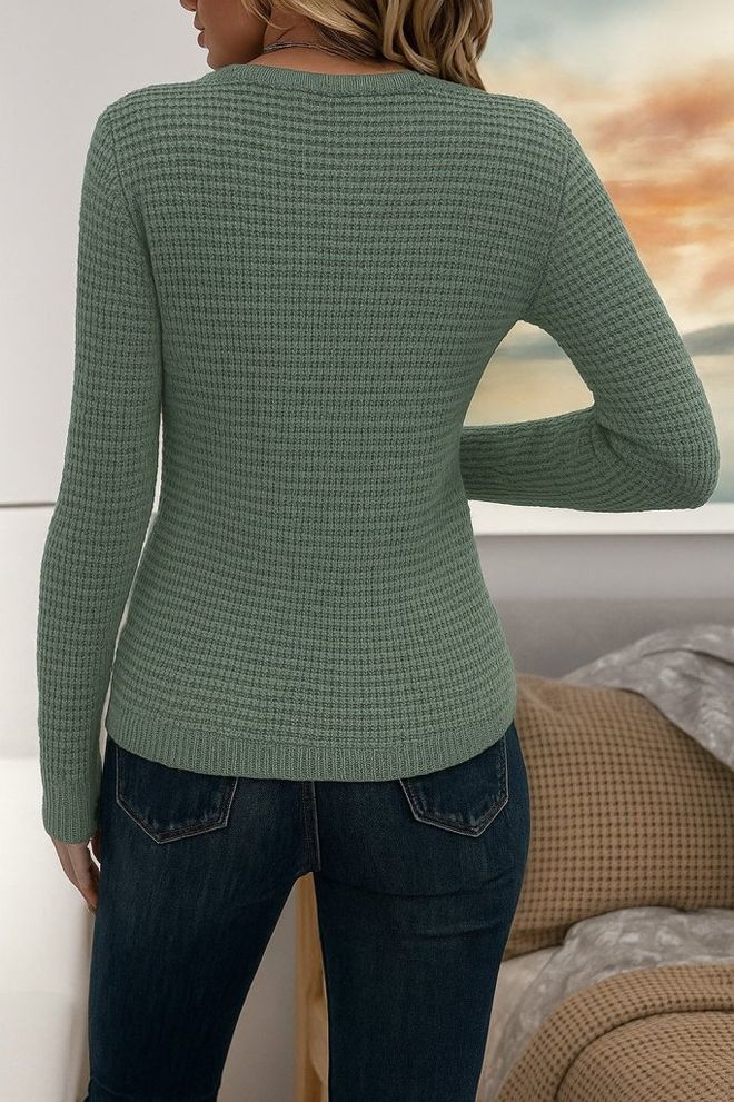 Janes Groene Casual Elegante Trui Met Ronde Nek Groothandel Kleding Lente