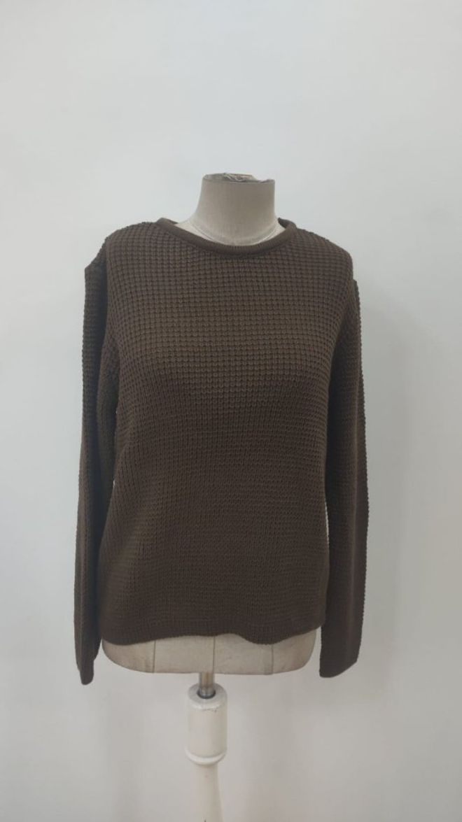 Janes Bruine Slim Fit Trui Met Figurijnpatroon Groothandel Kleding Lente
