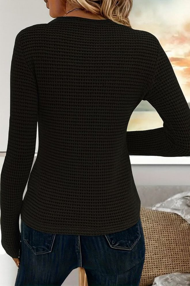 Janes Zwarte Trui Slim Fit Ronde Hals Lange Mouw Groothandel Kleding Lounge