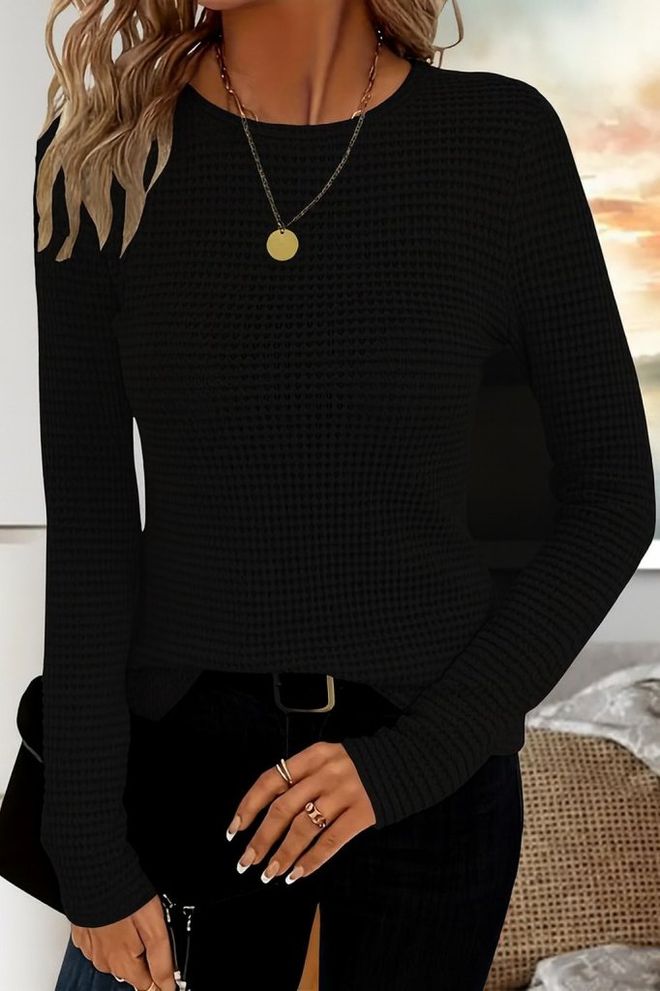 Janes Czarny Sweter Slim Fit Okrągły Dekolt Długi Rękaw Hurtowa sprzedaż odzieży Casual