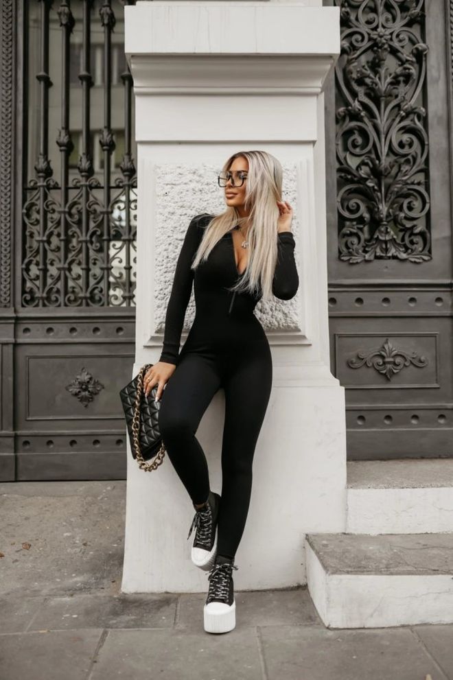 Janes Zwart Sexy Slim Fit Unitard Jumpsuit Groothandel Kleding Casual