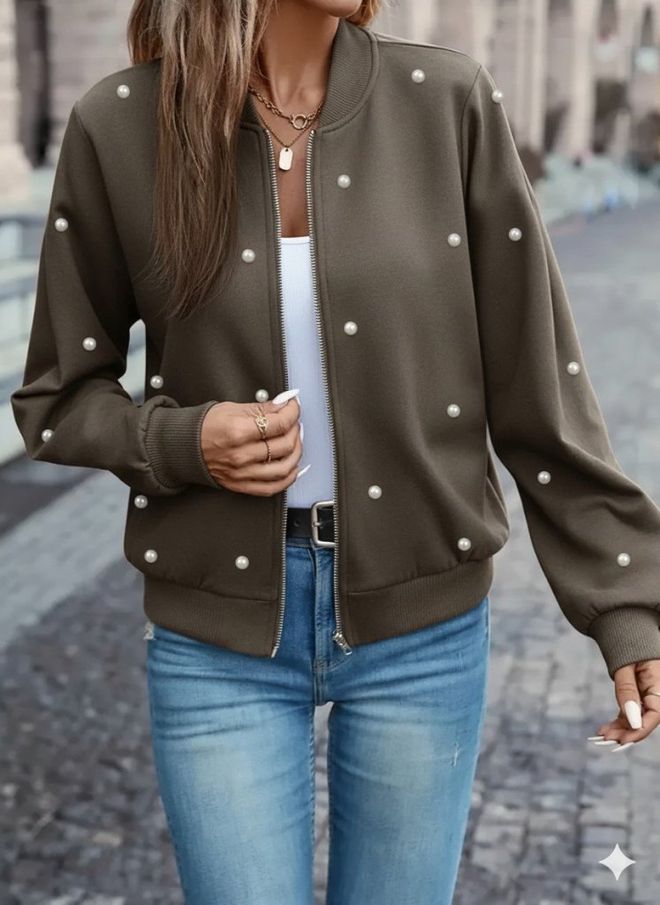 Janes Kahverengi Bomber Ceket Hakim Yakalı Gündelik & Zarif Toptan Giyim Gündelik