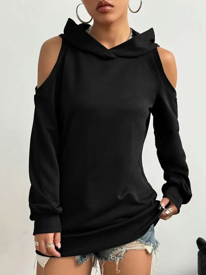 Janes Black Casual Hooded Neck Blouse Wholesale Clothing Casual