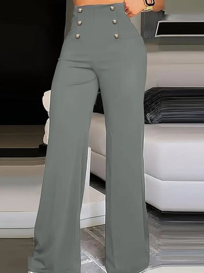 Janes Calças Palazzo Cinzentas Elegantes Formais Roupas por atacado Vintage