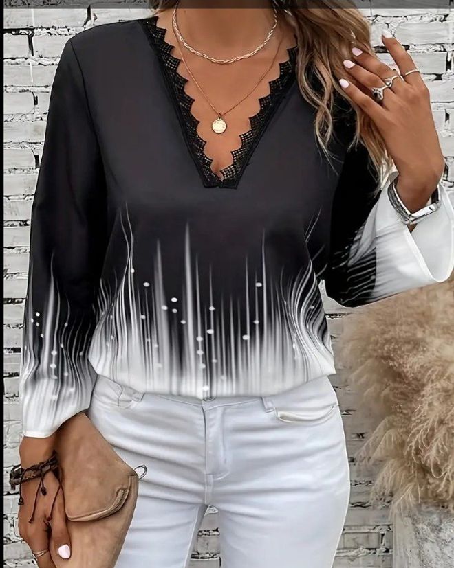 Janes Chemisier Noir Ombré À Encolure Plongeante Vêtements en gros Décontracté
