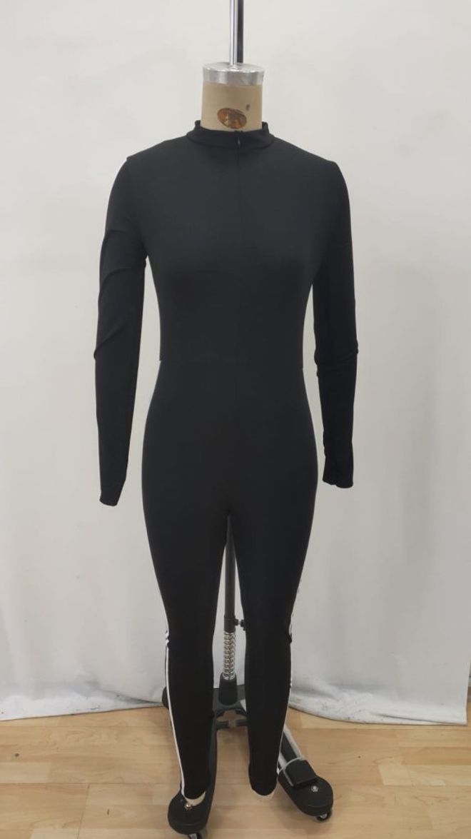 Janes Macacão Preto Slim Fit Esportivo Com Zíper Roupas por atacado Desporto