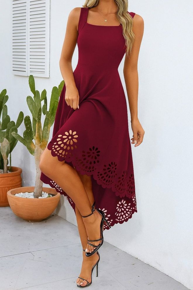 Janes Claret Red Fit And Flare Elegant Dress Wholesale Clothing Casual
