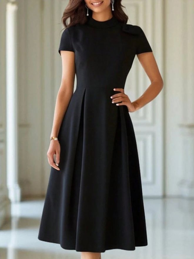 Janes Schwarzes Bescheidenes Formelles Elegantes Fit And Flare Kleid Großhandelskleidung Modest