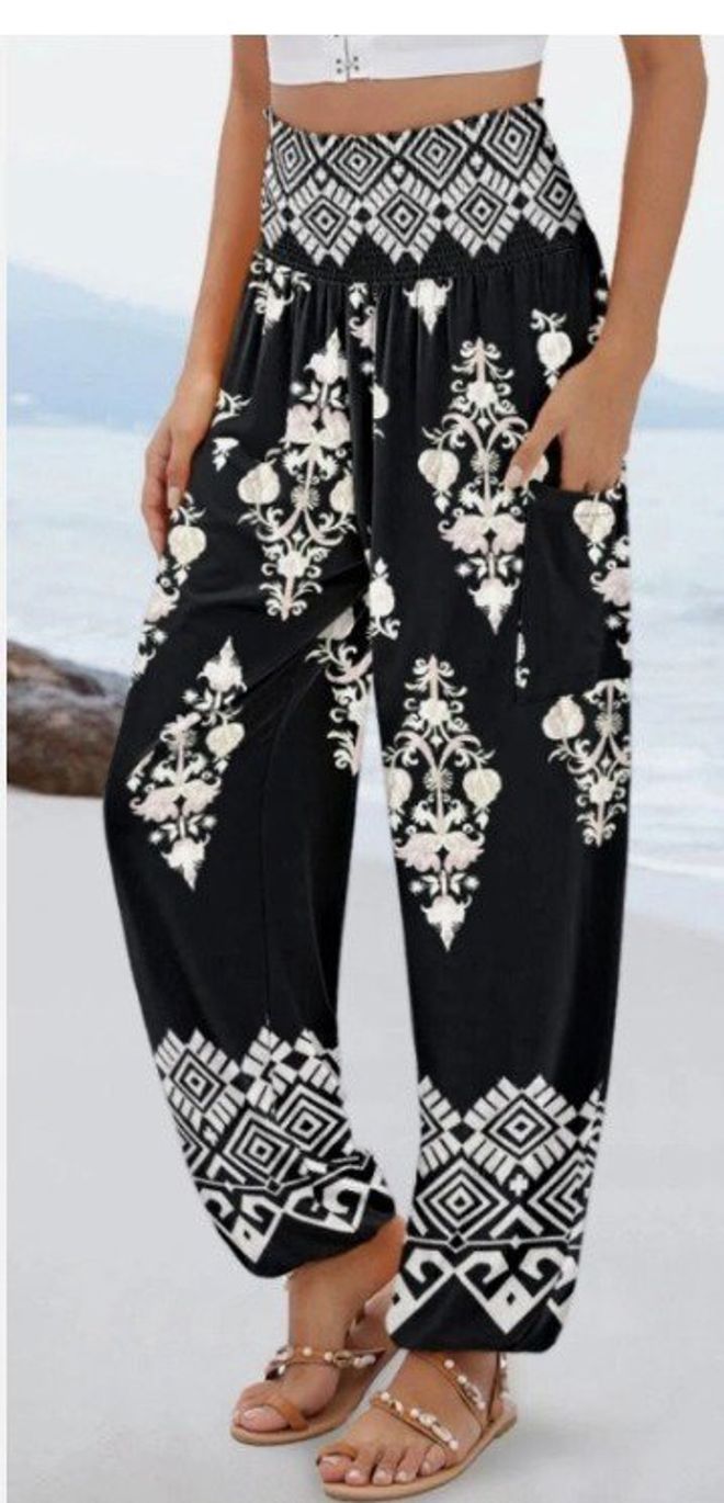 Janes Μαύρο Boho Casual Palazzo Παντελόνι Χονδρικό εμπόριο ενδυμάτων Casual