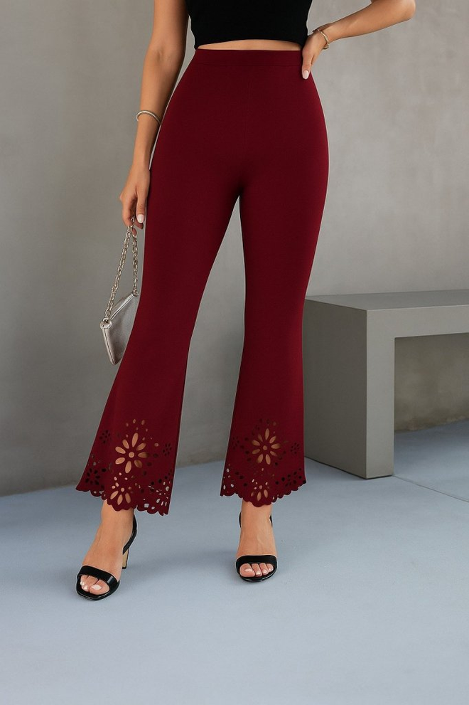 Janes Pantaloni Corti Eleganti Bootcut Bordeaux Abbigliamento all'ingrosso Casuale