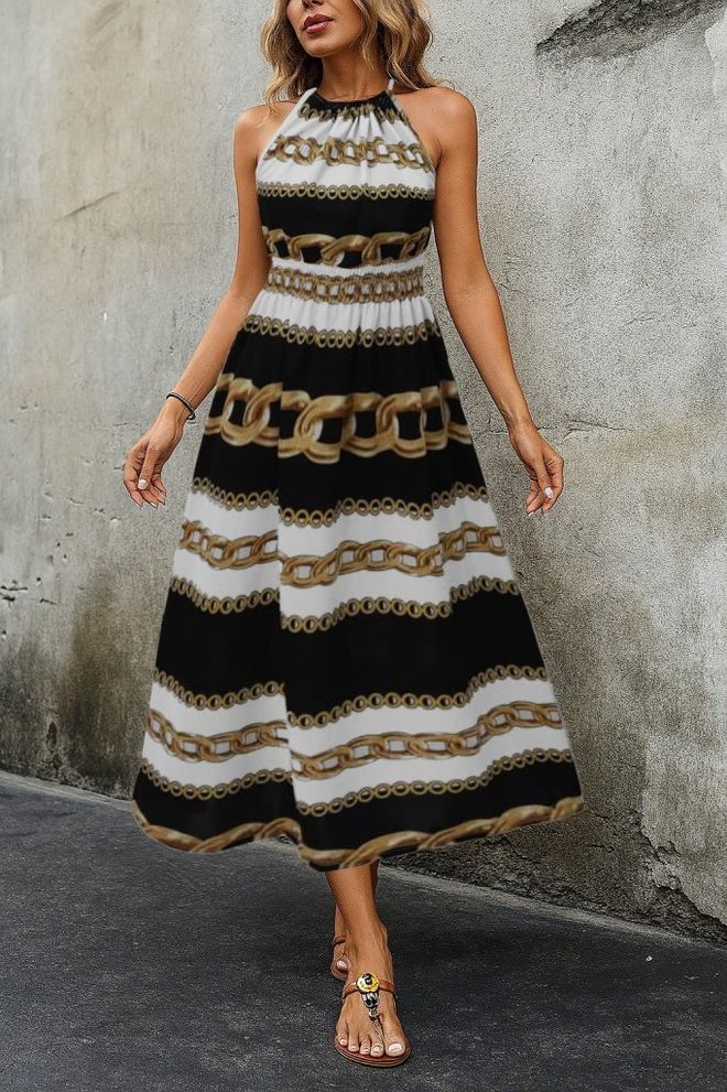 Janes Crna Prugasta Fit And Flare Midi Haljina Veleprodaja odjeće Ležerni