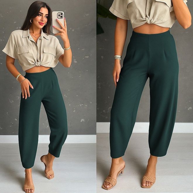 Janes Green Elegant Casual Formal Pants Wholesale Clothing Casual