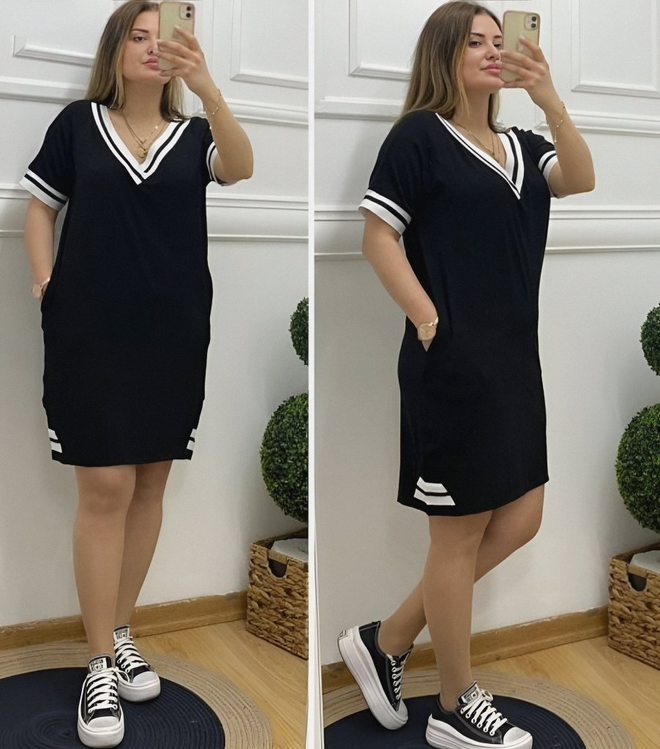 Janes Vestido Shift Deportivo Casual Negro Con Escote En V Ropa al por mayor Casual