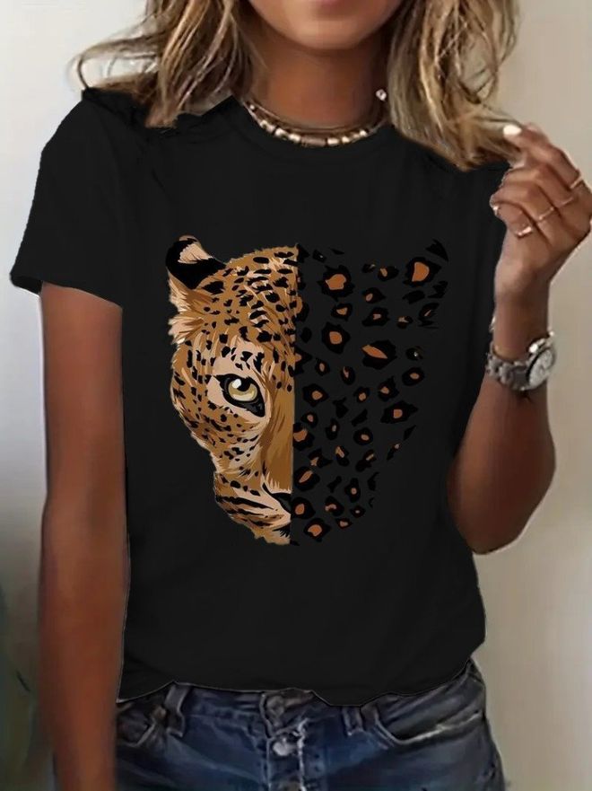 Janes Chemisier Noir À Motif Animal Décontracté Vêtements en gros Décontracté