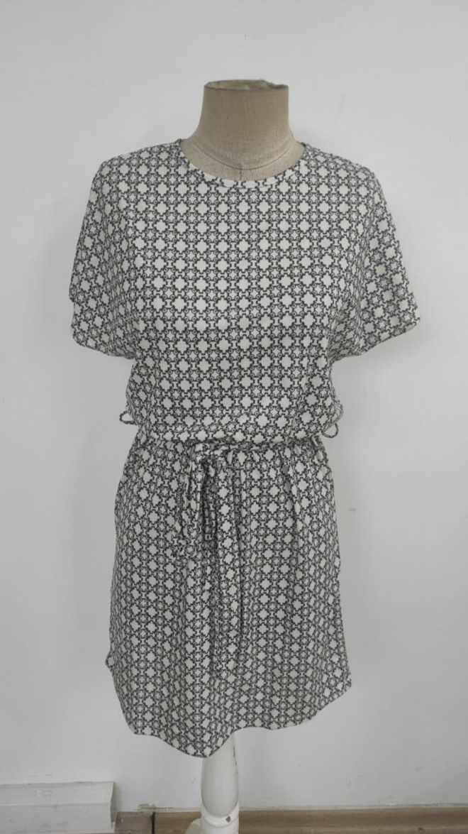 Janes Beige Shift Dress With Geometric Pattern Wholesale Clothing Formal